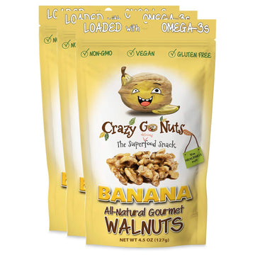Crazy Go Nuts Walnuts - Banana, 4.5 Oz (3-Pack) - Healthy Snacks, Vegan, Gluten Free, Superfood - Natural, Non-Gmo, Ala, Omega 3