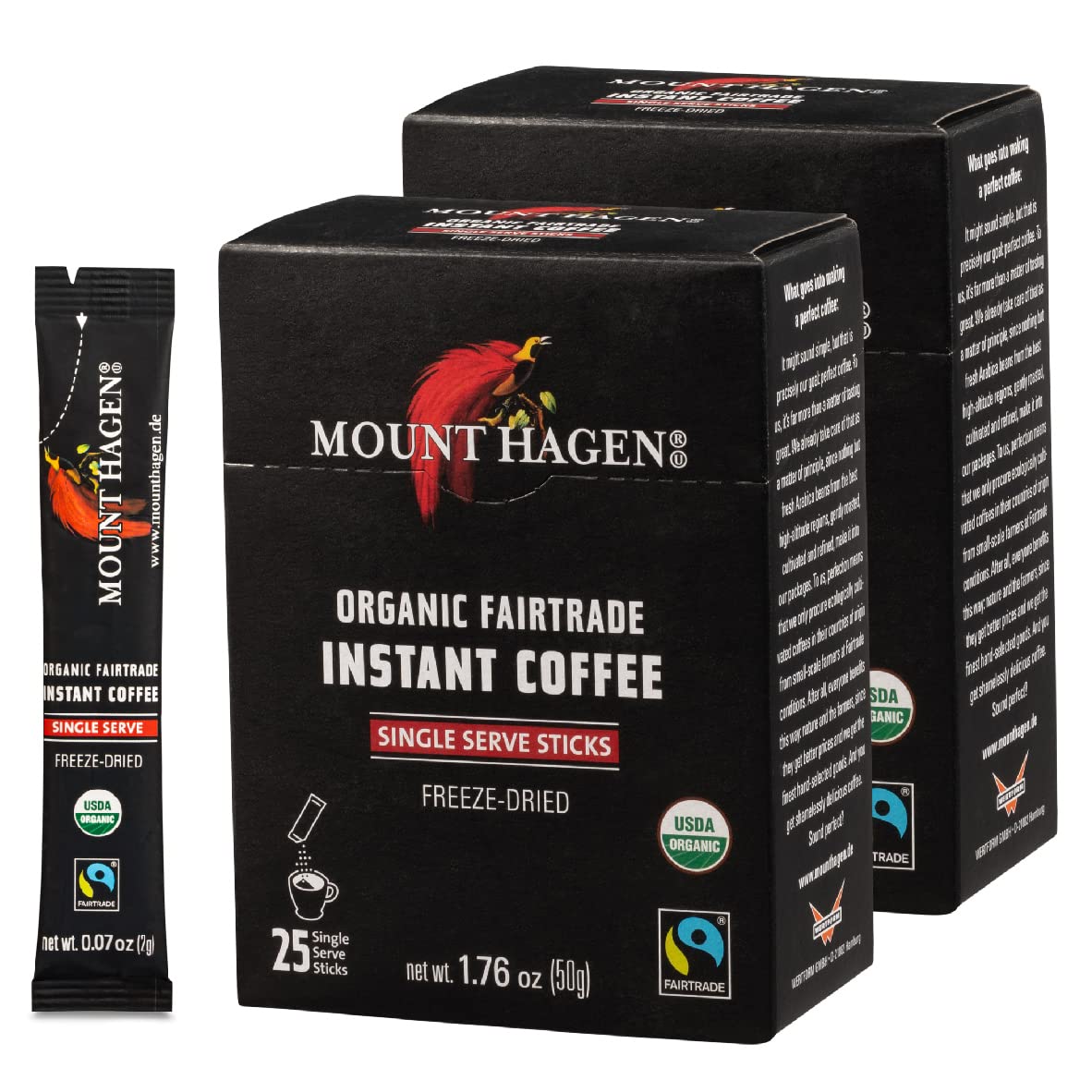 Mount Hagen 25 Count Single Serve Instant Coffee Packets - 2 Pack  Organic Medium Roast Arabica Beans  Eco-friendly, Fair-Trade