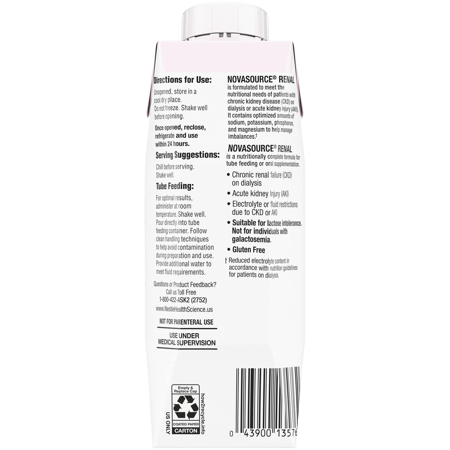 NOVASOURCE (2.0 kcal/mL) RENAL Strawberry Formula for Patients on DIALYSIS (475 Calories, 22g Protein) 8 fl oz (Pack of 24)