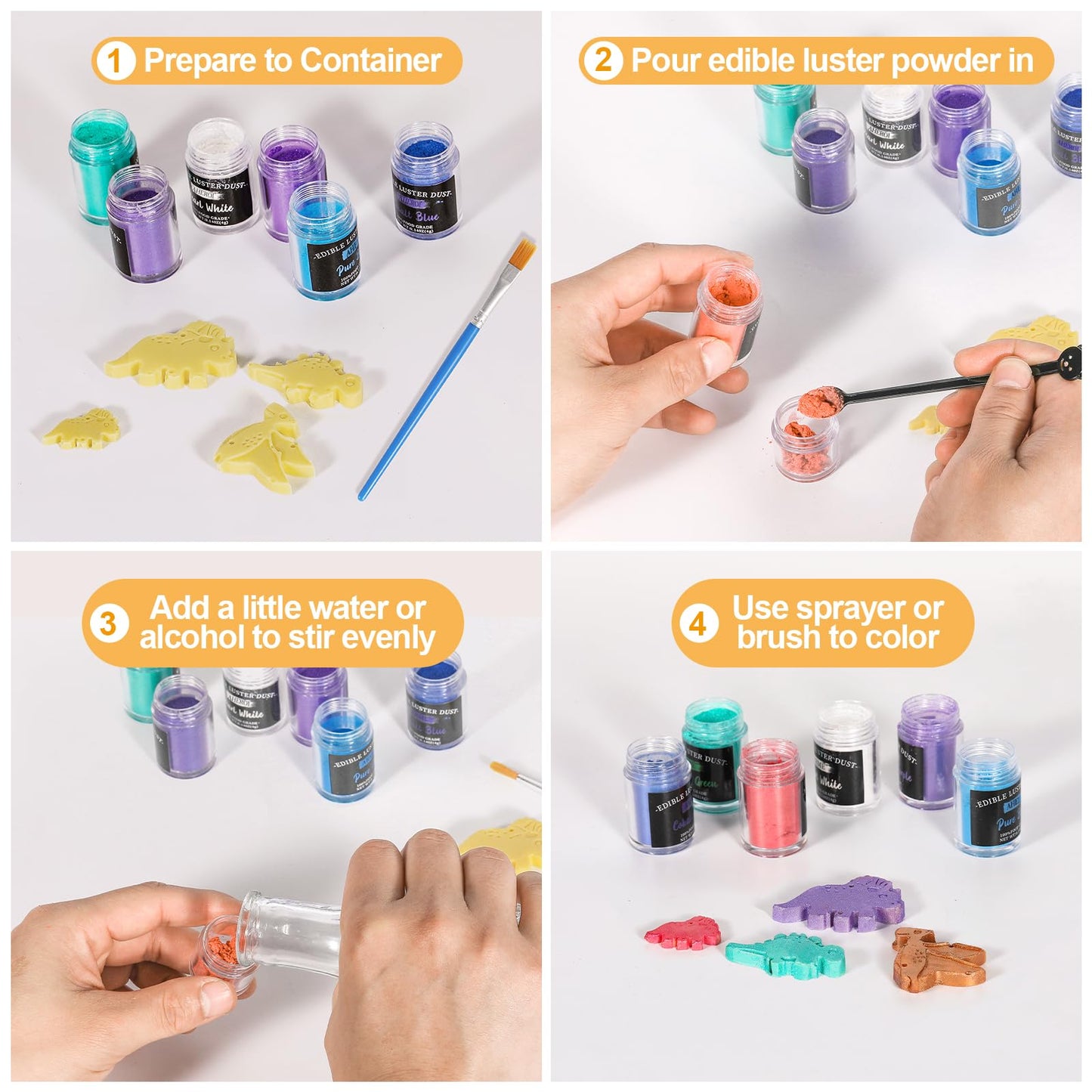 Aheroi Edible Glitter Set, 15 Colors Luster Dust, Shimmering Powder for Cakes, Cookies, 4g/0.14oz, Multicolor-Style2