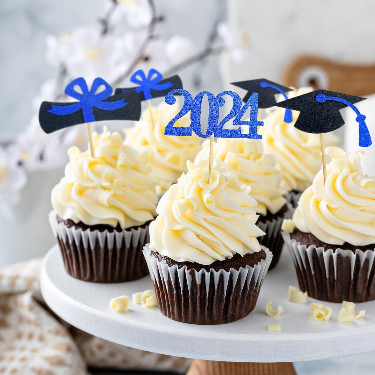 GOLF Graduation Cupcake Toppers, 48 PCS Gold Paper Food Picks for Class of 2025 Party Supplies