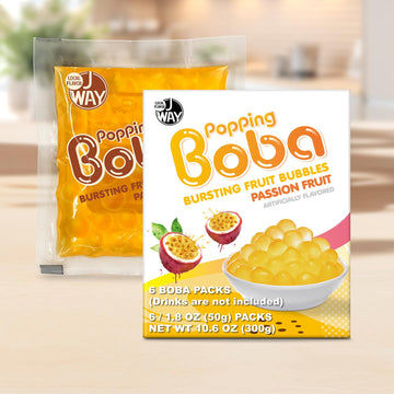 J Way Bursting Popping Passion Fruit Boba Pearls, Passion Fruit Syrup, Non-Dairy, Fat-Free Popping Tapioca Boba For Beverages, S