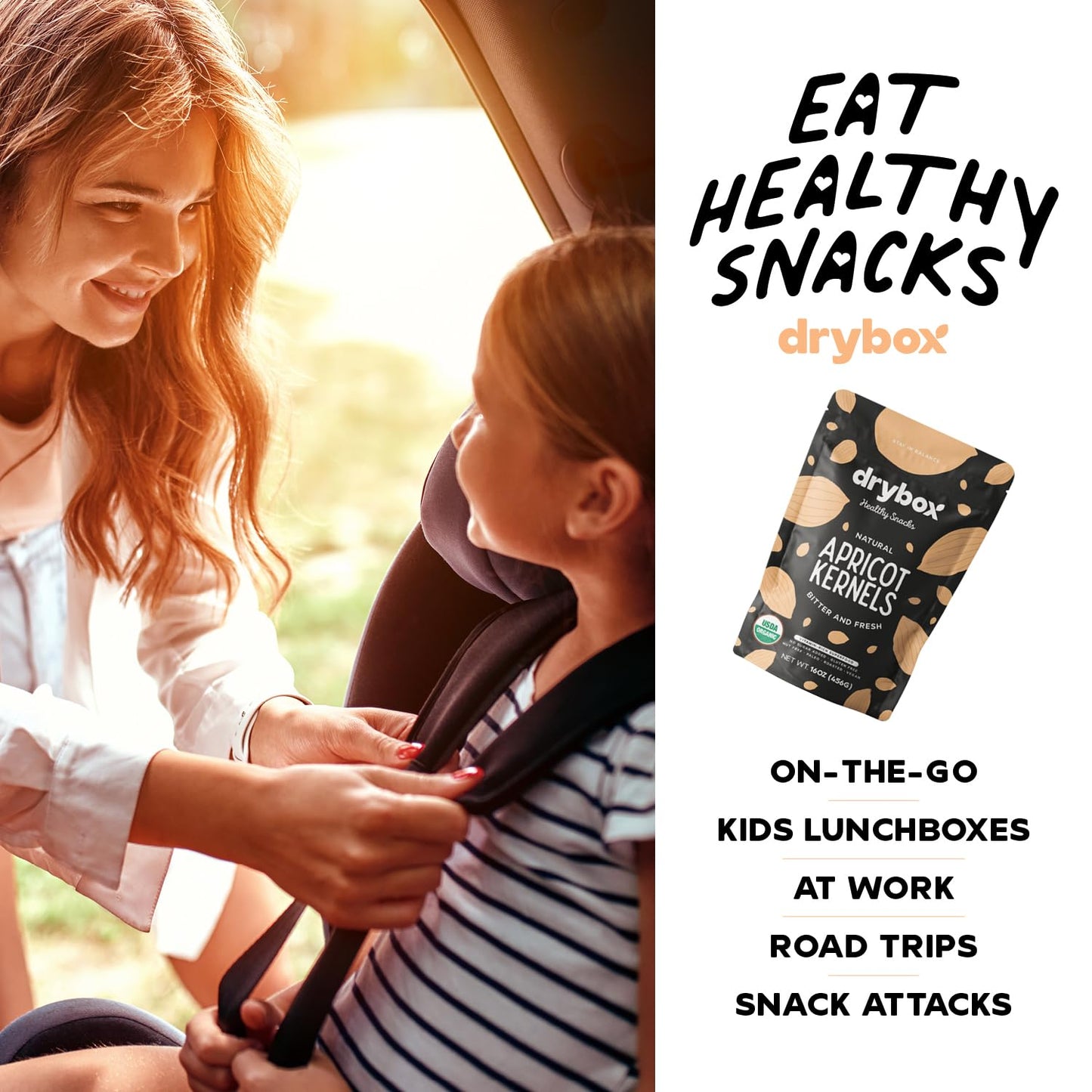 Drybox Raw Bitter Apricot Kernels, Organic, Non-GMO, Vegan, 2 Pack (16 oz each)