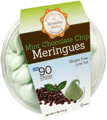 Krunchy Melts - Original Meringue Cookies - Mint Chocolate Chip Flavor - Fat Free - Gluten Free - Nut Free - 90 Calories Per Serving - Low Calorie Snack - Sweet Treats - 4 Oz