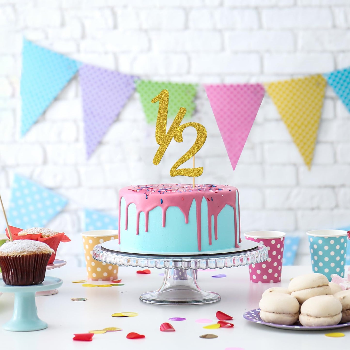 Gold Glitter Half Year Old Cake Topper - Half Year 1/2 Cake Topper - For Half Year Anniversary/Baby Shower/Baby'S Half Year Old