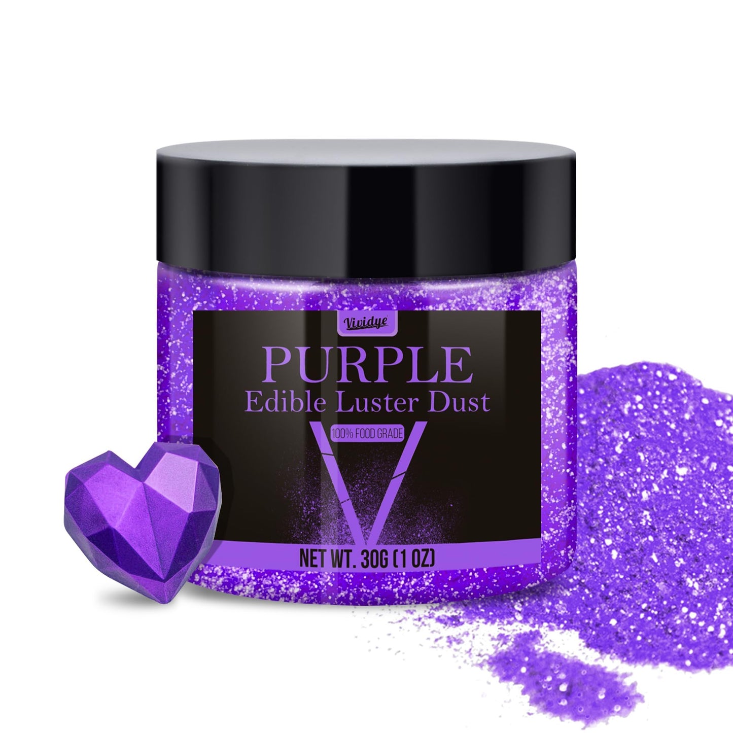 Vividye Edible Glitter Luster Dust Powder for Baking, 30g, Purple