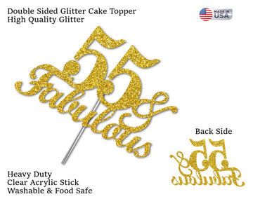 RokAPary 55 & Fabulous Cake Topper, Gold Glitter, Acrylic, 1 Count, Model RCTF