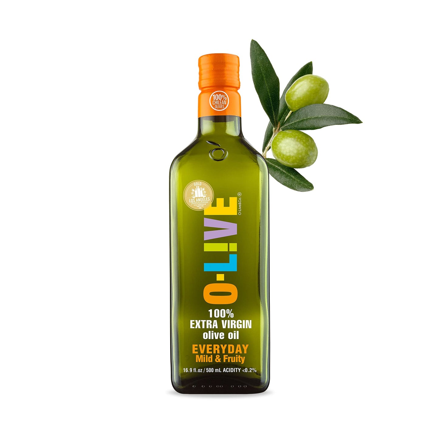 O-Live & Co. Everyday 100% Extra Virgin Olive Oil - 16.9 Fl Oz (500 ml) - Gold Award winner in NY, LA and ITALY - First Cold Pre