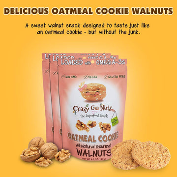 Crazy Go Nuts Walnuts - Oatmeal Cookie, 4.5 oz (3-Pack) - Healthy Snacks, Vegan, Gluten Free, Superfood - Natural, Non-GMO, ALA,
