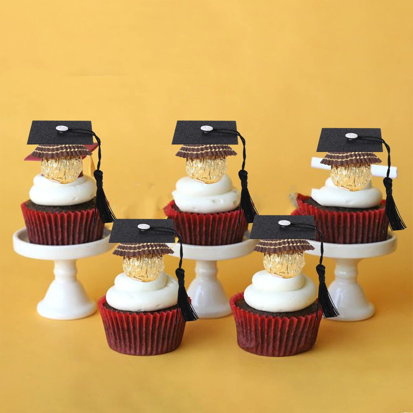 YCTHUNFISH Graduation Cupcake Toppers 48 PCS Paper Black Class of 2024 Decorations
