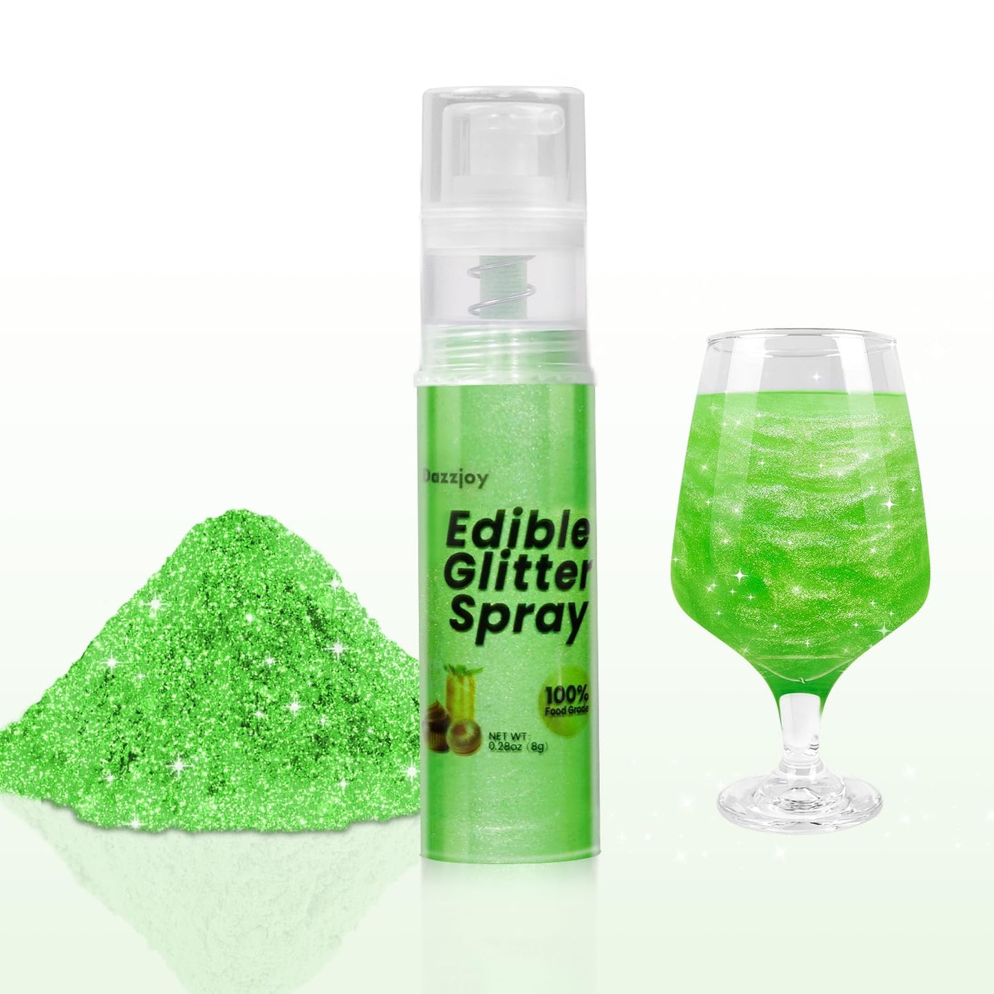 Dazzjoy Green Edible Glitter Spray, Food Grade Shimmer for Drinks, Cupcakes, 8g