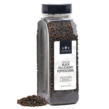 The Spice Lab Black Tellicherry Peppercorns for Grinder Packed in the USA - Steam Sterilized Kosher Non-GMO All Natural Black Pe