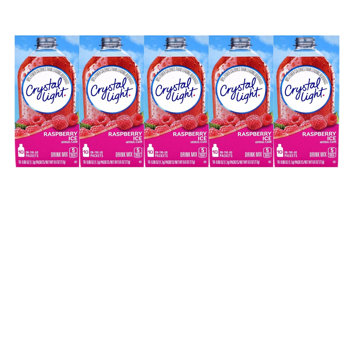 Crystal Light On The Go Raspberry Ice Drink Mix, 10-Packet Box (Pack of 5)