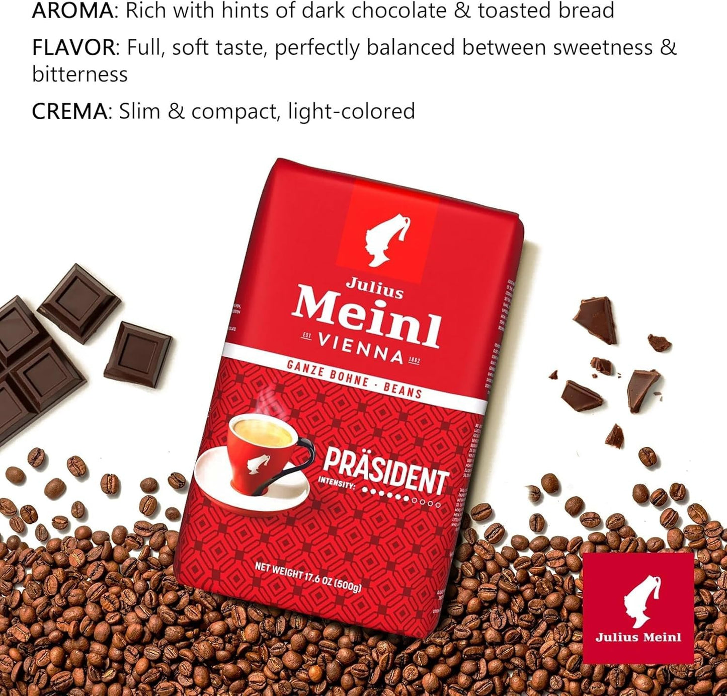 Julius Meinl Classic Viennese Medium Roast Coffee Beans, 500g / 17.6oz - Authentic Austrian Coffee, Rich Flavor & Aroma