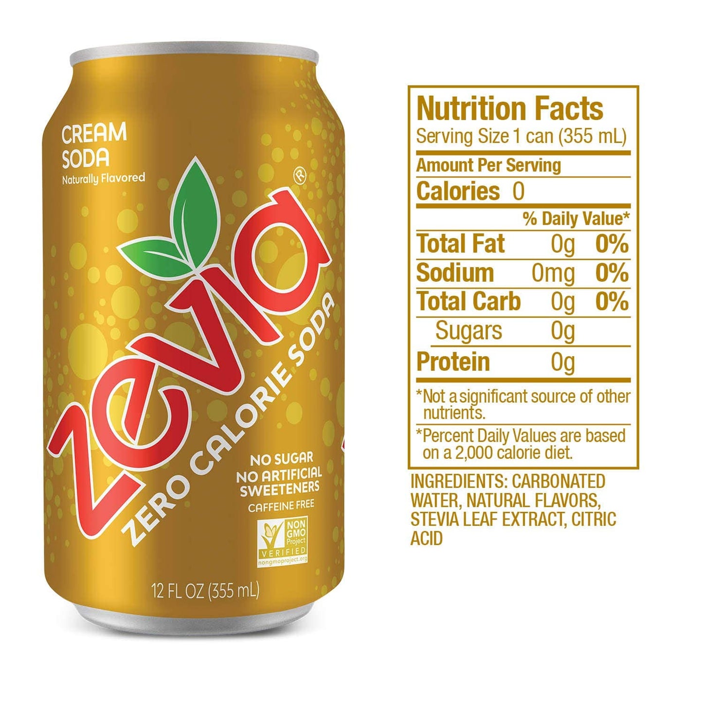 Zevia Zero Calorie Soda, Cream Soda, 12 Fl Oz Cans (Pack of 24)