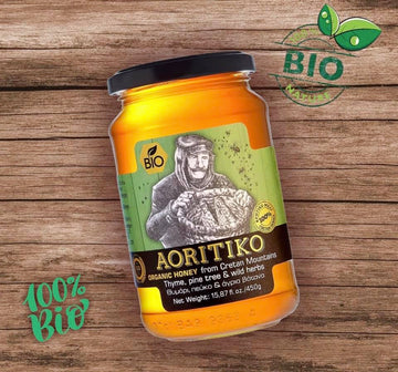 Aoritiko Organic Pure Cretan Mountain Honey | Organic Greek Honey | 100% Natural, Wildflower & Herb-Infused, Rich Aromatic Flavo
