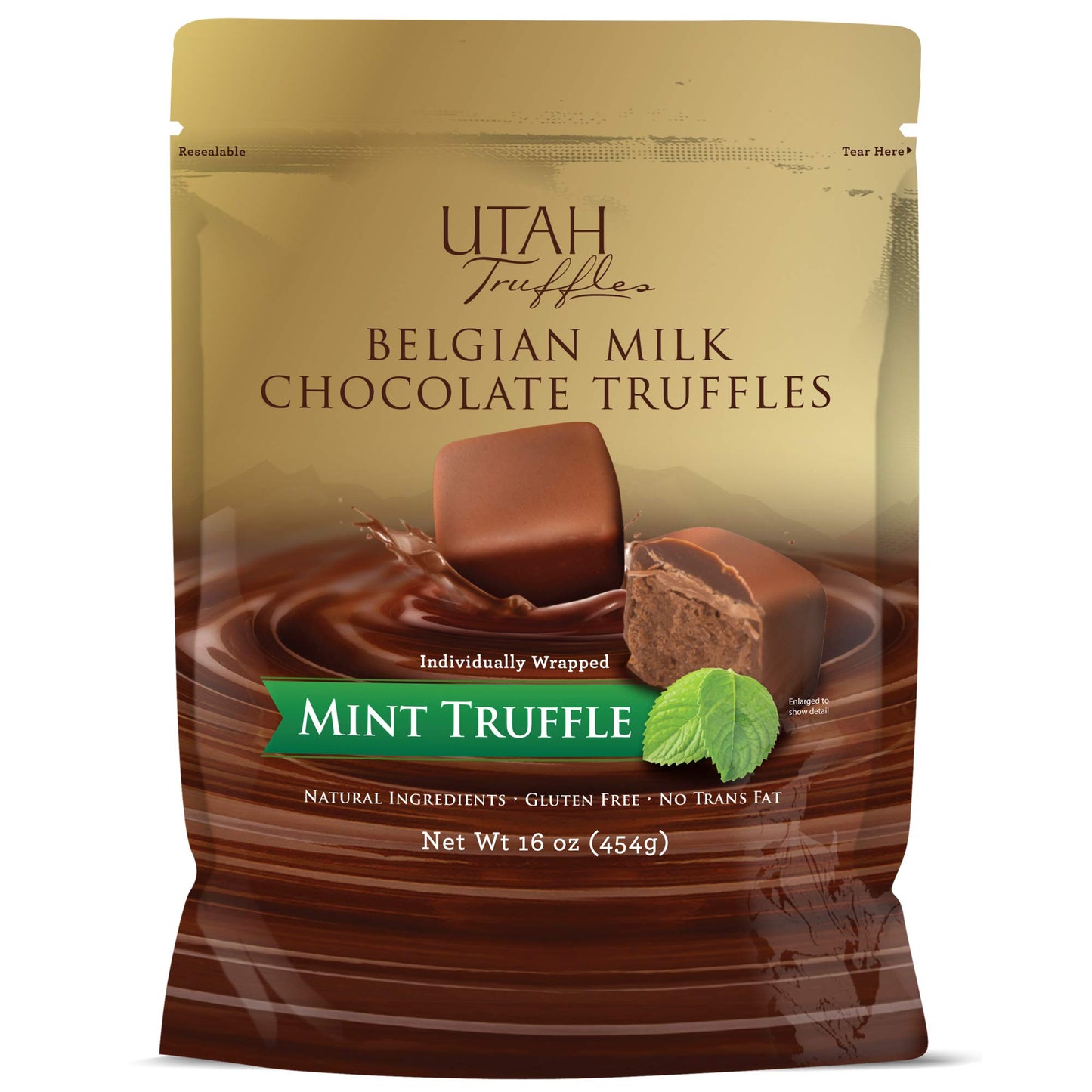 Utah Truffles Belgian Milk Chocolate Mint Individually Wrapped Pouch Naturally Gluten Free Gourmet Smooth Creamy Natural Truffle 16 Oz (Pack Of 2)