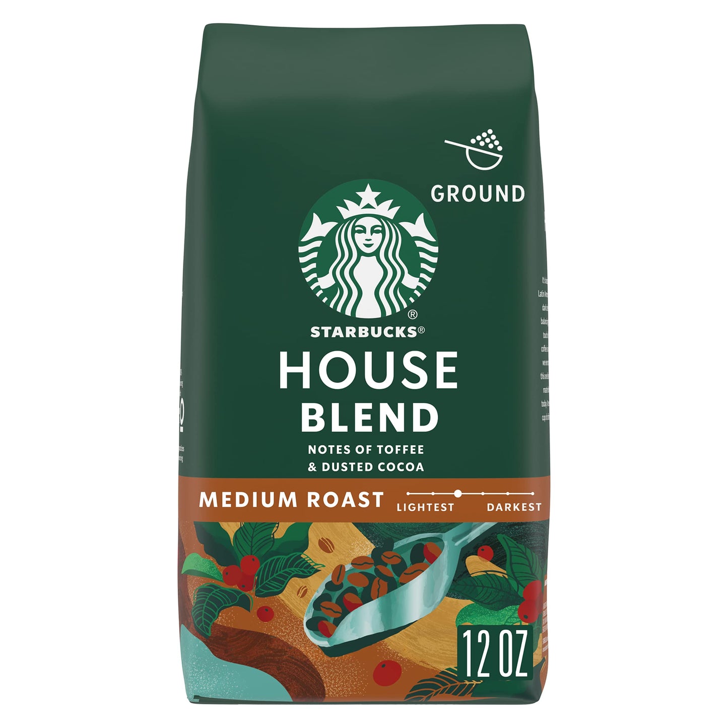 Starbucks Ground Coffee Medium Roast Coffee House Blend 100% Arabica 1 Bag (12 Oz)