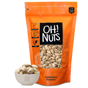 Oh! Nuts 2 LB Specialty Pistachios Finely Salted | Imported Turkish Antep Pistachios Roasted and Lightly Salted (Package May Var