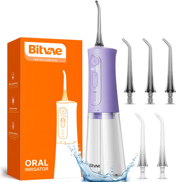 Bitvae Cordless Water Dental Flosser For Teeth, Portable 300Ml Water Teeth Cleaner Picks, 3 Cleaning Modes 6 Jet Tips, Water Den