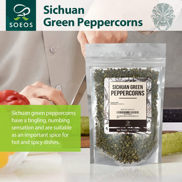 Soeos Green Peppercorns, 4oz(113g), Authentic Sichuan Green Peppercorns, Numbing and Tingle Effect, Less Seeds, Strong Flavor, E