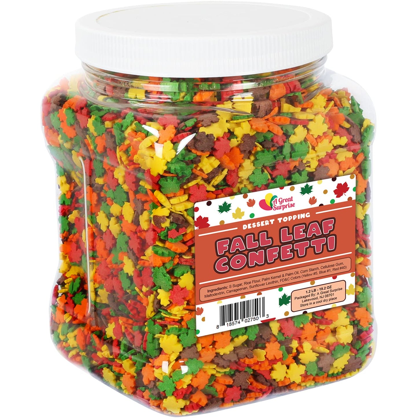 Fall Sprinkles Bulk - Thanksgiving Leaf Confetti - Autumn Leaves - Red, Yellow, Brown, Orange & Green - Dessert Topping - Great For Cooking, Baking & Decorating - 1.2 Lbs Bulk