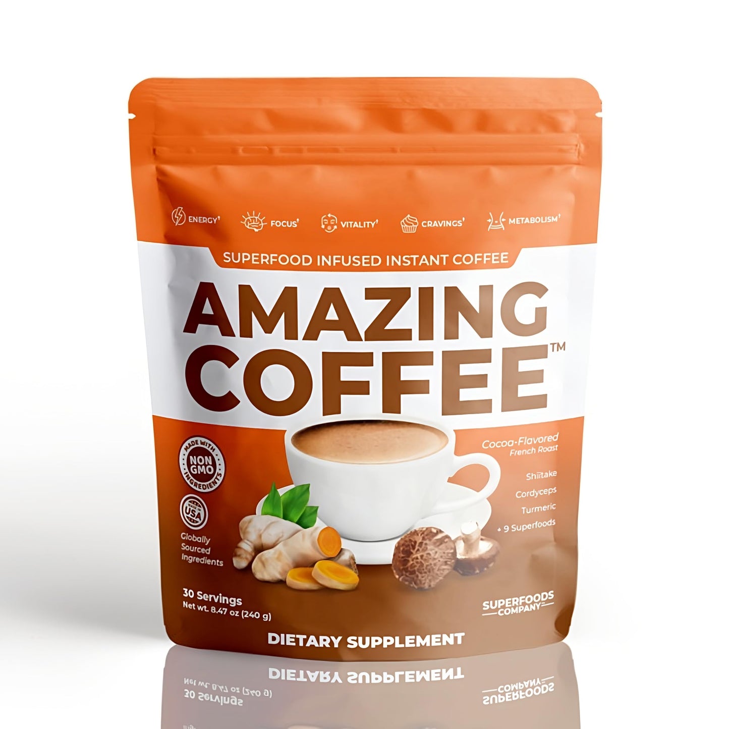 Superfoods Company Amazing Coffee- 12 Natural Superfoods - French Roast - Weight Loss & Brain Boost - Gluten Free, Non-Gmo, Suga