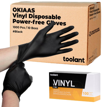 Okiaas Black Disposable Gloves Xl, Vinyl Gloves Disposable Latex Free, 5 Mil, 200 Count, For Food Prep, Household Cleaning, Hair