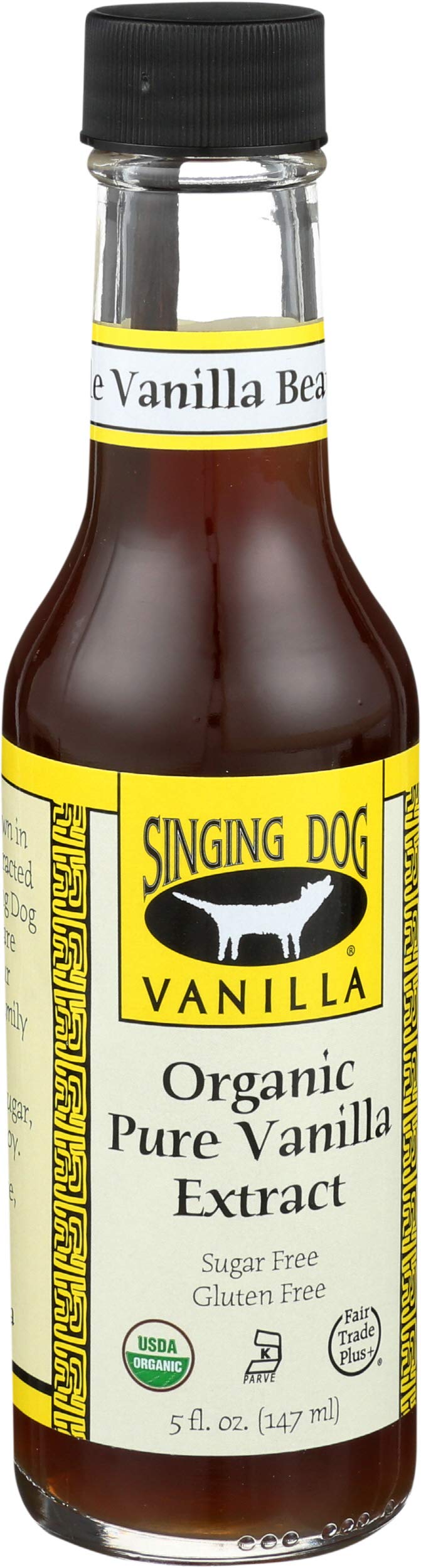 Singing Dog Vanilla, Organic Pure Vanilla Extract, 5 Fluid Ounce Bottle, Whole Vanilla Bean Inside