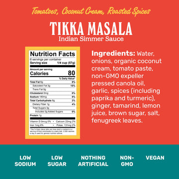 Brooklyn Delhi Tikka Masala - Indian Simmer Sauce - Tangy Tomatoes, Luscious Coconut Cream, Roasted Spices - 12oz - Mild Enough