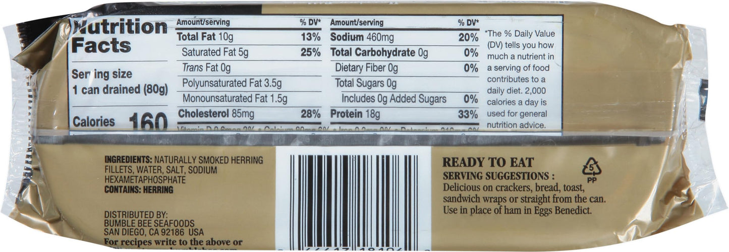 Brunswick Golden Smoked Herring Fillets, Gluten Free, Keto Friendly, 3.25 oz Can (Pack of 12) - 18g Protein per Serving