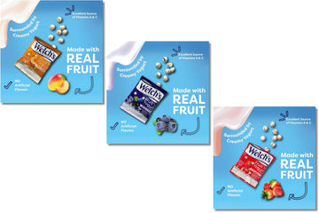 Generic Welchs Fruit Yogurt Snacks, Variety Pack, Strawberry, Blueberry-Acai, Mango-Peach, Single Serve 0.7 Oz Bag, 8 (0.7Oz) Ba