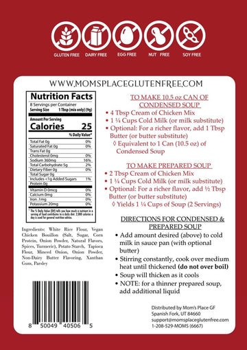 Moms Place Gluten Free & Dairy Free Cream of Chicken Soup Mix, Equal to 2 Cans of Condensed Soup