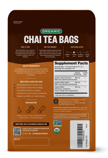 Fgo Organic Chai Tea, Eco-Conscious Tea Bags, 100 Count, Packaging May Vary (Pack Of 1)