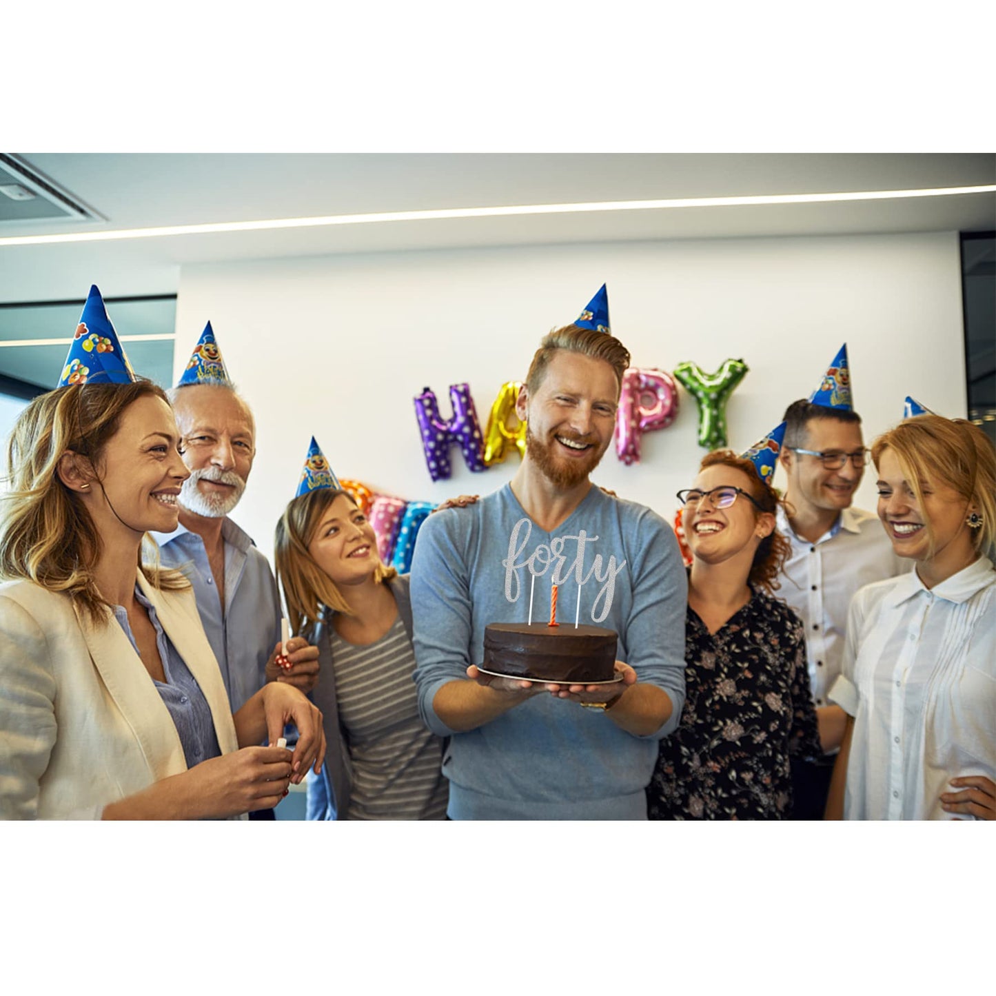 Silver Glitter 40Th Birthday Cake Topper, Forty Birthday Cake Topper For Celebrating Forty Years Old Anniversary/Birthday Party