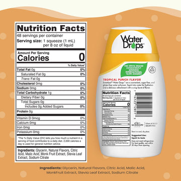 Sweetleaf Water Drops, Tropical Punch - Sugar-Free Water Enhancer Drops, Stevia & Monk Fruit Sweetener Water Flavoring, 1.62 Oz