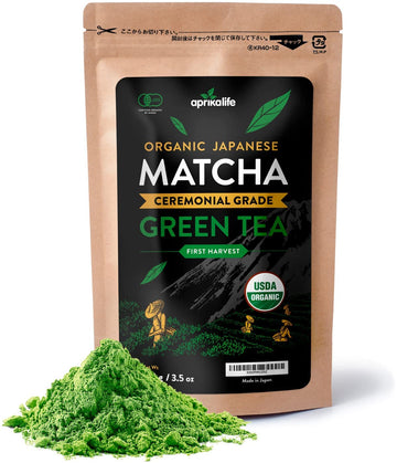 Aprikalife Organic Matcha Powder, Usda & Jas Certified, No Sugar Added, Authentic Japanese Ceremonial Grade Matcha Green Tea Powder, 3.5 Oz/100G