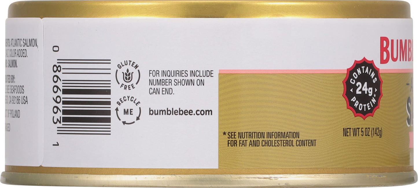 Bumble Bee Prime Atlantic Salmon, 5 Oz Cans (Pack Of 12) - Premium Salmon - 23G Protein Per Serving - Gluten Free & Kosher