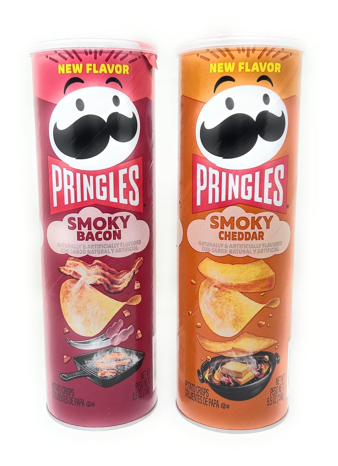 Pringles Potato Chips Flavor Pairing Variety Set 5.5oz - 2 cans (Smoky Bacon & Smoky Cheddar)