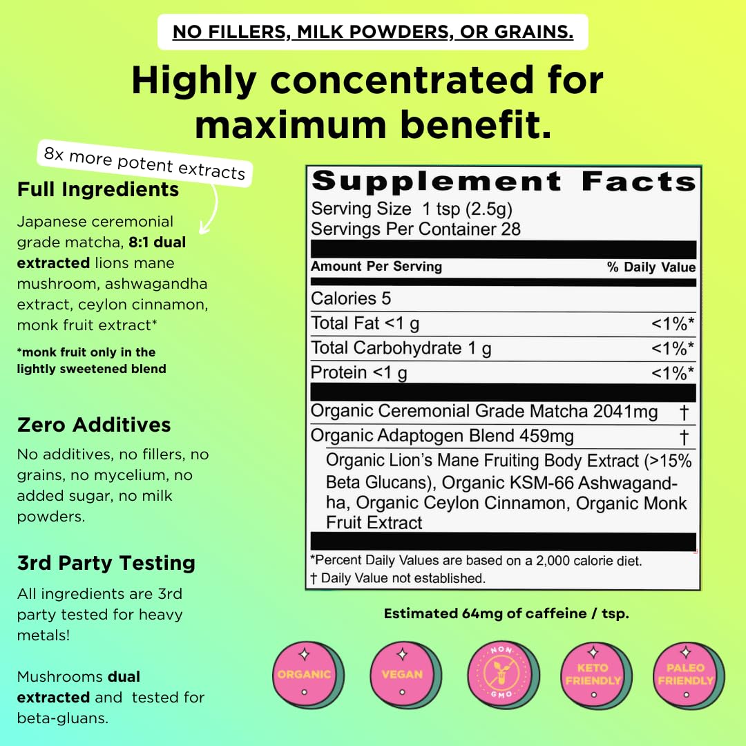 POW Wonder Matcha | Organic Ceremonial Matcha with Adaptogens | 14 - 28 Servings