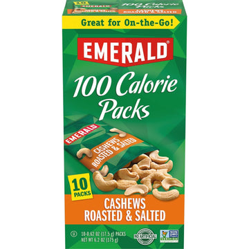 Emerald Cashews Roasted & Salted, 100 Calorie Packs, 10 Count, 6.2 Oz (Pack of 3)