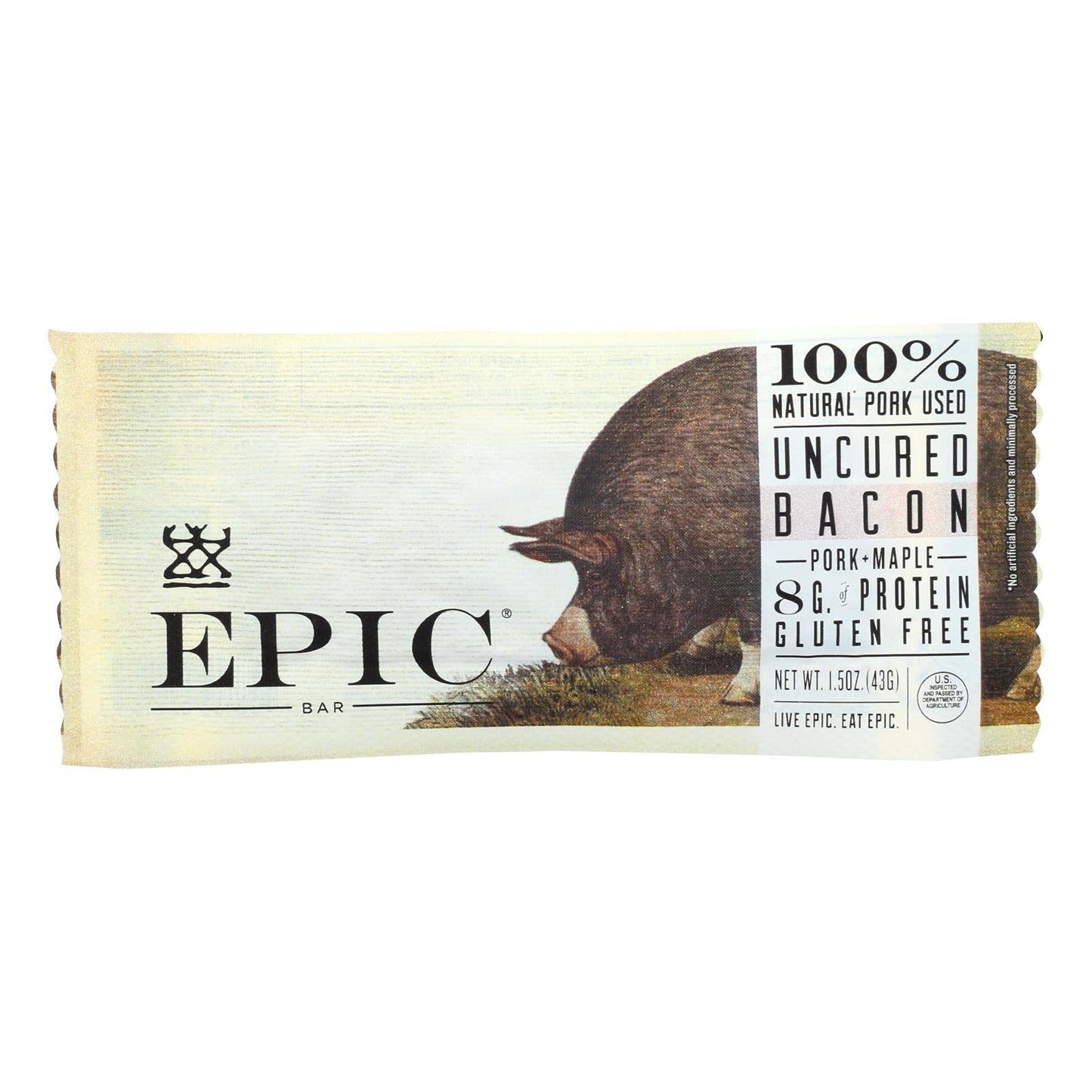 Epic Pork Bar, Uncured Bacon, Low Carb, Dairy Free, Gluten Free, 1.5 OZ, Pack of 12
