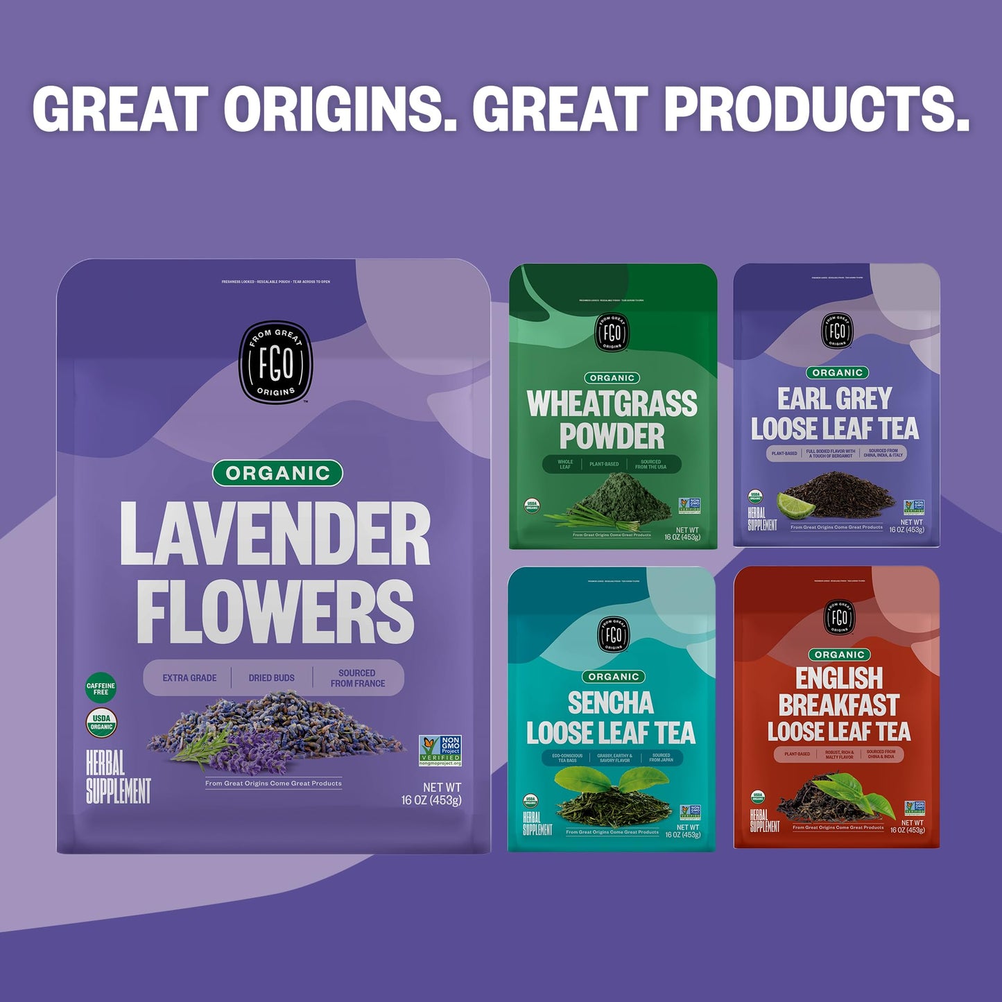FGO Organic Dried Lavender Flowers, From France, 16oz, Packaging May Vary (Pack of 1)