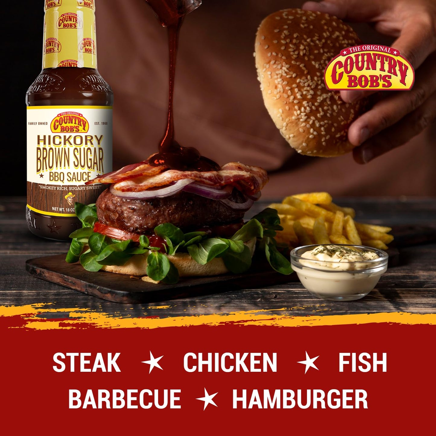Country Bobs Barbecue Sauce - Original Hickory & Brown Sugar, Gluten Free, 18oz, Pack of 1