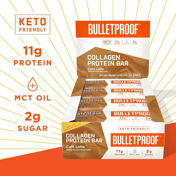 Collagen Protein Bars, Caf   Latte, 11G Protein, 12 Pack, Bulletproof Grass Fed Healthy Snacks, Made With Mct Oil, 2G Sugar, No