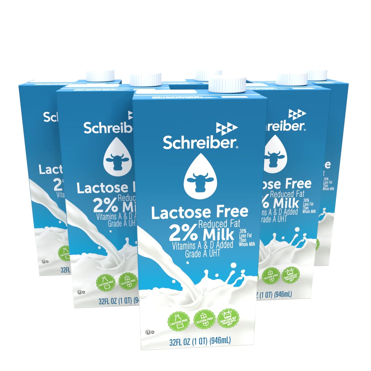 Schreiber 2% Lactose Free Shelf Stable Milk Low Fat With Vitamin A & D 32 Oz (6 Pack)