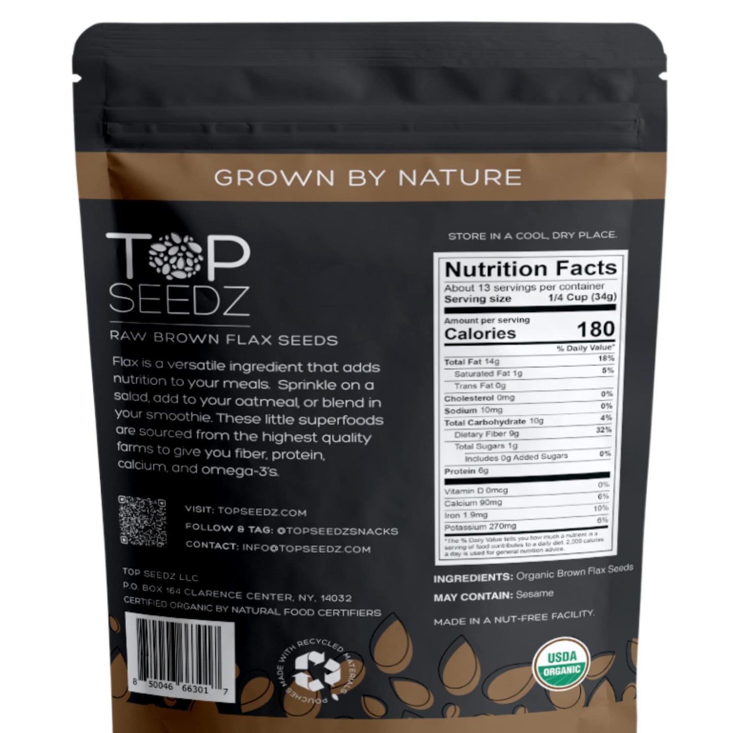 Top Seedz Certified Usda Organic Raw Brown Flax Seeds | Premium Fresh And Unsalted, Shell-Free Flax Seeds | Gluten-Free, Nut-Fre