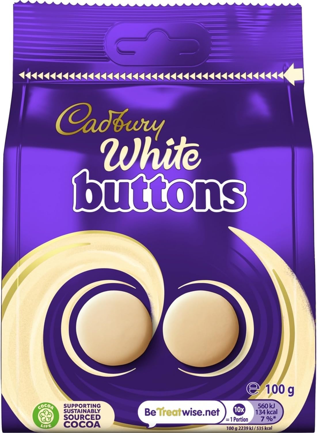Cadbury White Chocolate Giant Buttons, Sharing Bag, Bite Size Treats, 100 g (Pack of 1)