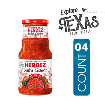 Herdez - Lavinia Essentials Bundle: 4-Pack of Salsa Roja Casera Hot 16oz Glass Bottle + 1 Utility Prop