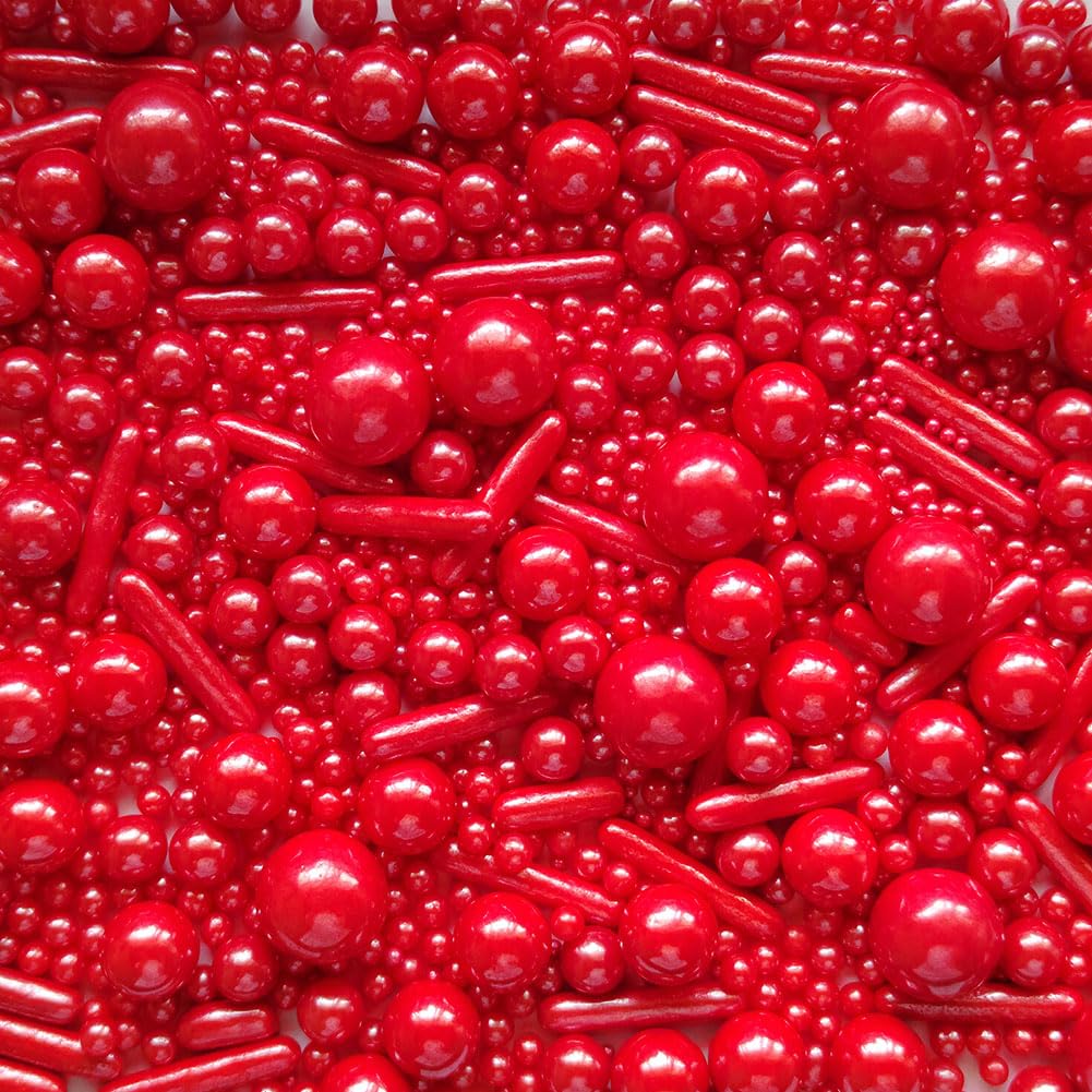 Edible Red Pearl Sugar Sprinkles Candy Mix Size Baking Edible Cake Decorations Cupcake Toppers Cookie Decorating Wedding Party V